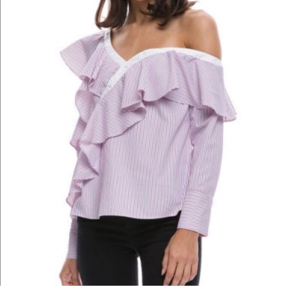 Asymmetrical One Shoulder Striped Button Down Shirt